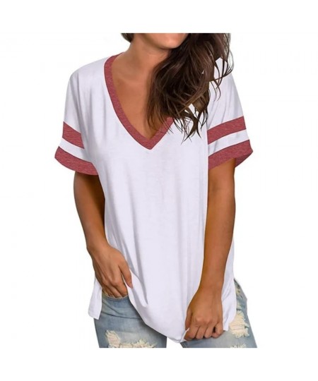 Striped T-shirt Women's Lovely Female Tops Tee Fashion Colorful V-neck Short-sleeve Y2k Clothes 2023 Womens Oversize T Shirt ...