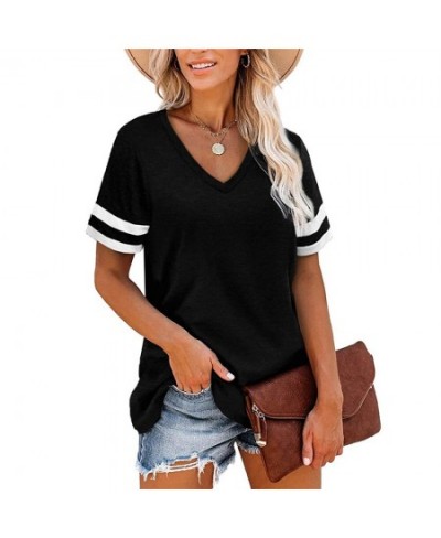 Striped T-shirt Women's Lovely Female Tops Tee Fashion Colorful V-neck Short-sleeve Y2k Clothes 2023 Womens Oversize T Shirt ...