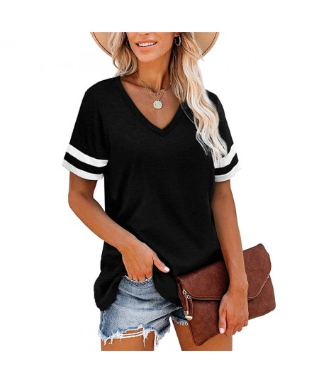 Striped T-shirt Women's Lovely Female Tops Tee Fashion Colorful V-neck Short-sleeve Y2k Clothes 2023 Womens Oversize T Shirt ...