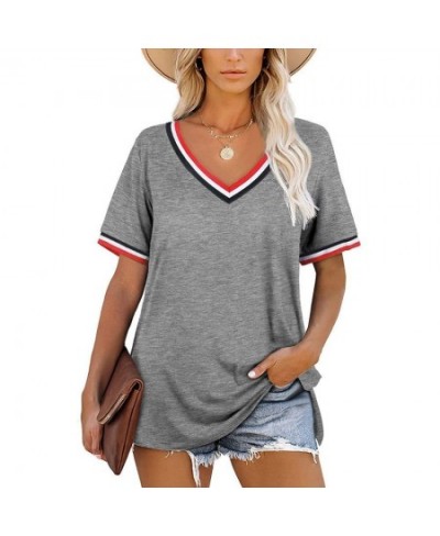 Striped T-shirt Women's Lovely Female Tops Tee Fashion Colorful V-neck Short-sleeve Y2k Clothes 2023 Womens Oversize T Shirt ...