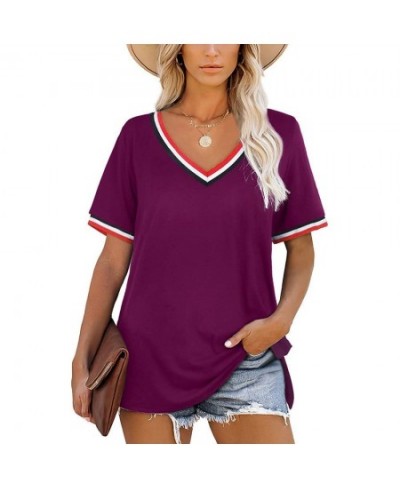 Striped T-shirt Women's Lovely Female Tops Tee Fashion Colorful V-neck Short-sleeve Y2k Clothes 2023 Womens Oversize T Shirt ...