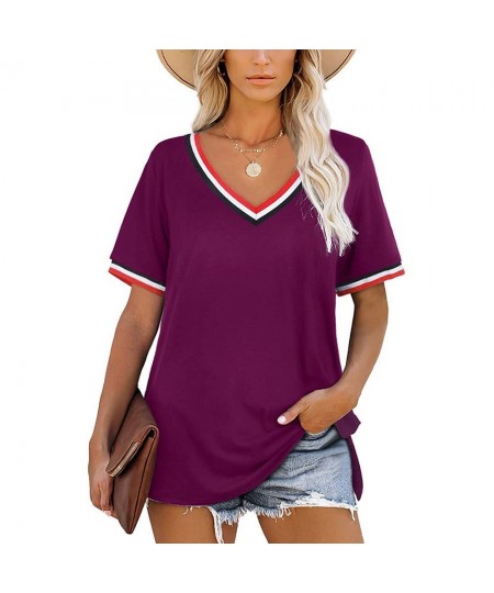 Striped T-shirt Women's Lovely Female Tops Tee Fashion Colorful V-neck Short-sleeve Y2k Clothes 2023 Womens Oversize T Shirt ...