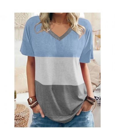 Striped T-shirt Women's Lovely Female Tops Tee Fashion Colorful V-neck Short-sleeve Y2k Clothes 2023 Womens Oversize T Shirt ...