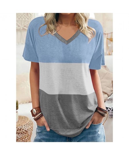 Striped T-shirt Women's Lovely Female Tops Tee Fashion Colorful V-neck Short-sleeve Y2k Clothes 2023 Womens Oversize T Shirt ...