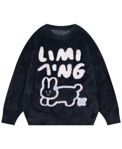 Japan Retro Sweater Unisex Kawaii Mink Fleece Cartoon Rabbit O-neck Pullover Men Women Grunge Jumpers Loose Knitted Sweatshir...