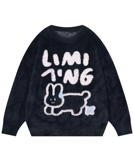 Japan Retro Sweater Unisex Kawaii Mink Fleece Cartoon Rabbit O-neck Pullover Men Women Grunge Jumpers Loose Knitted Sweatshir...