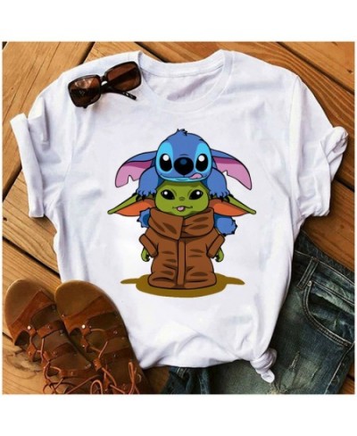 Cartoon Tees The Mandalorian Yoda Kawai Star Wars Gothic Women T-shirt White Kids Y2K Tops Loose Children Blouse Clothing $19...