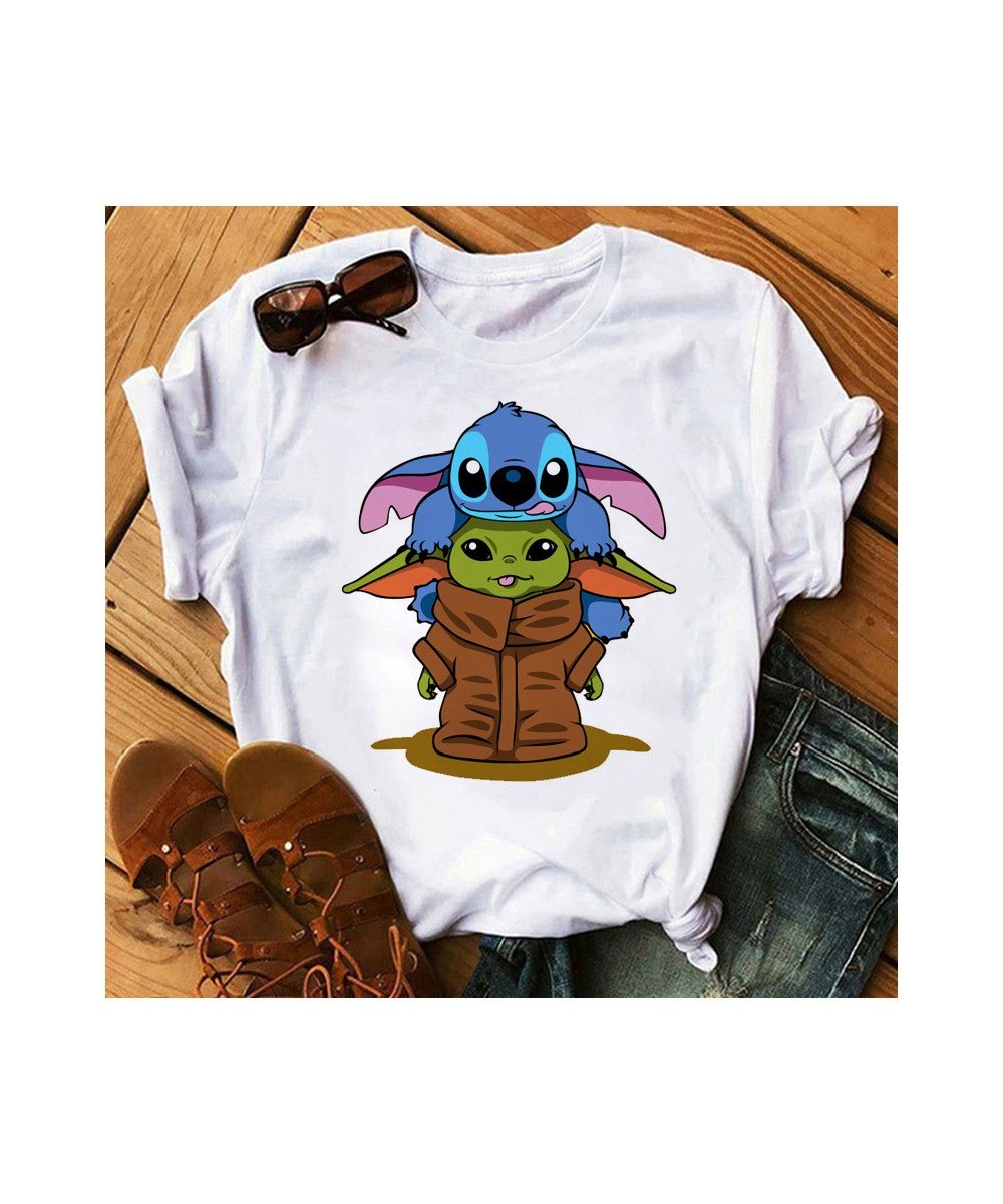 Cartoon Tees The Mandalorian Yoda Kawai Star Wars Gothic Women T-shirt White Kids Y2K Tops Loose Children Blouse Clothing $19...