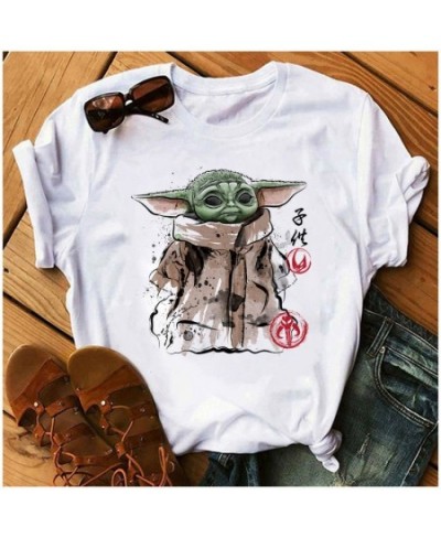 Cartoon Tees The Mandalorian Yoda Kawai Star Wars Gothic Women T-shirt White Kids Y2K Tops Loose Children Blouse Clothing $19...