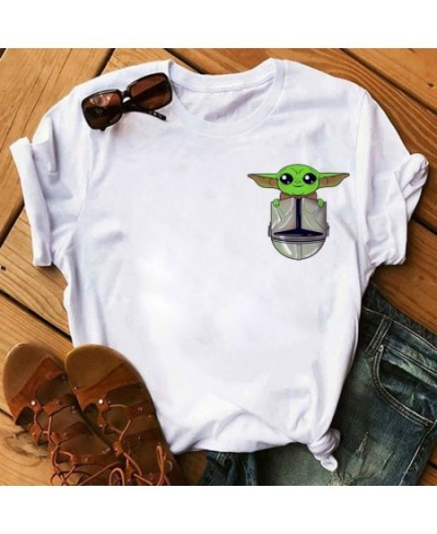 Cartoon Tees The Mandalorian Yoda Kawai Star Wars Gothic Women T-shirt White Kids Y2K Tops Loose Children Blouse Clothing $19...