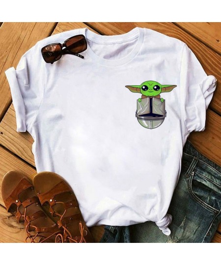 Cartoon Tees The Mandalorian Yoda Kawai Star Wars Gothic Women T-shirt White Kids Y2K Tops Loose Children Blouse Clothing $19...