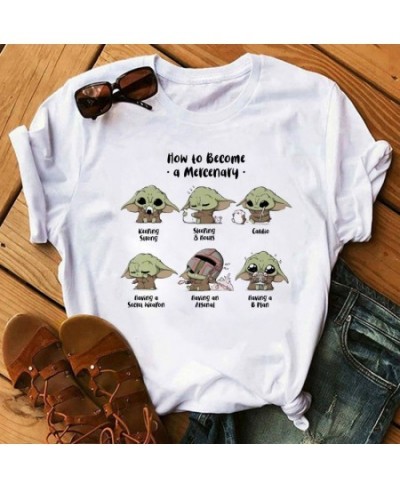 Cartoon Tees The Mandalorian Yoda Kawai Star Wars Gothic Women T-shirt White Kids Y2K Tops Loose Children Blouse Clothing $19...