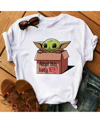 Cartoon Tees The Mandalorian Yoda Kawai Star Wars Gothic Women T-shirt White Kids Y2K Tops Loose Children Blouse Clothing $19...