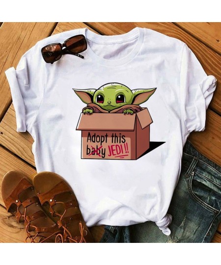 Cartoon Tees The Mandalorian Yoda Kawai Star Wars Gothic Women T-shirt White Kids Y2K Tops Loose Children Blouse Clothing $19...