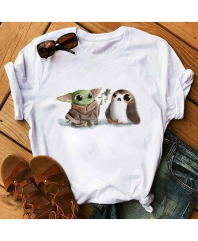 Cartoon Tees The Mandalorian Yoda Kawai Star Wars Gothic Women T-shirt White Kids Y2K Tops Loose Children Blouse Clothing $19...