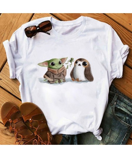 Cartoon Tees The Mandalorian Yoda Kawai Star Wars Gothic Women T-shirt White Kids Y2K Tops Loose Children Blouse Clothing $19...