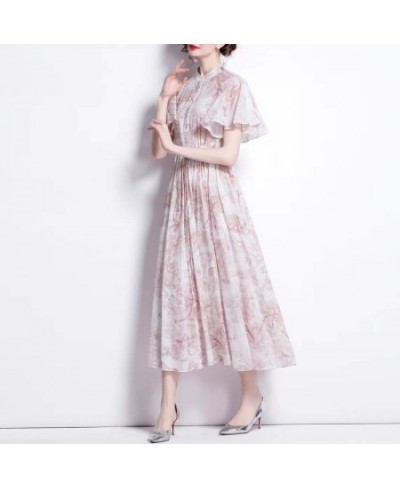 2022 Summer ZA Women's Dress Clothing Elegant Light Pink Petal Sleeve Print Drawstring Vintage Casual Party Dresses Traf $51....