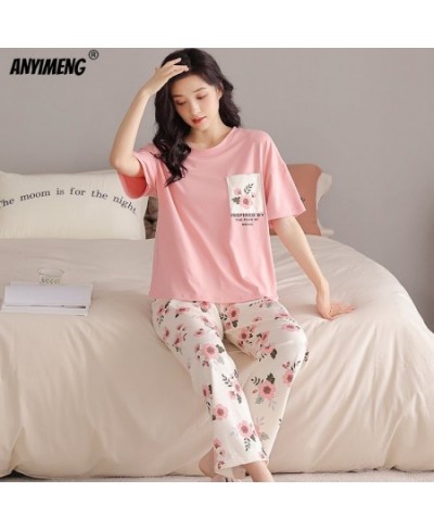 Summer Pajamas Set Short Sleeve Long Pants Sleepwear for Girls Floral Printing Nightwear Plus Size 4XL Fashion Woman Pijamas ...