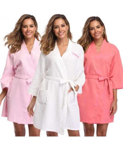 Women Waffle Towel Bathrobe Bride Bridesmaid Robe Wedding Femme Sexy Kimono Gown Dressing Sleepwear for Bridal $47.97 - Sleep...