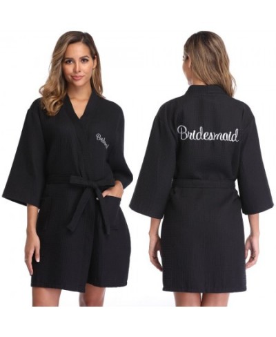 Women Waffle Towel Bathrobe Bride Bridesmaid Robe Wedding Femme Sexy Kimono Gown Dressing Sleepwear for Bridal $47.97 - Sleep...