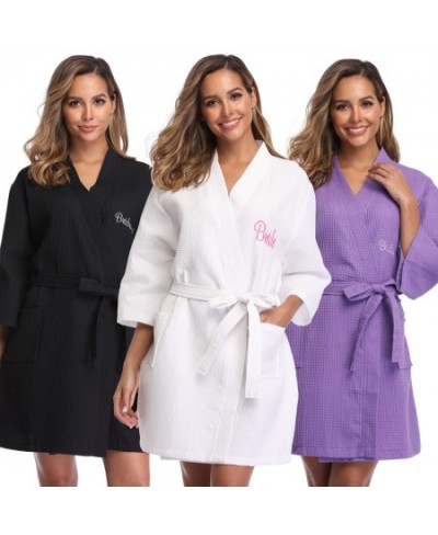 Women Waffle Towel Bathrobe Bride Bridesmaid Robe Wedding Femme Sexy Kimono Gown Dressing Sleepwear for Bridal $47.97 - Sleep...