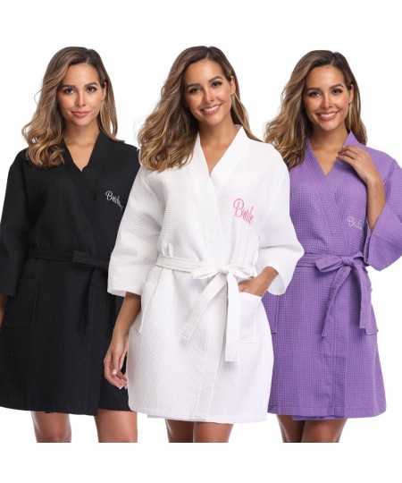 Women Waffle Towel Bathrobe Bride Bridesmaid Robe Wedding Femme Sexy Kimono Gown Dressing Sleepwear for Bridal $47.97 - Sleep...