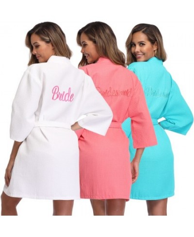 Women Waffle Towel Bathrobe Bride Bridesmaid Robe Wedding Femme Sexy Kimono Gown Dressing Sleepwear for Bridal $47.97 - Sleep...