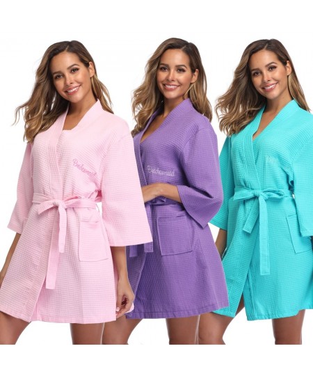 Women Waffle Towel Bathrobe Bride Bridesmaid Robe Wedding Femme Sexy Kimono Gown Dressing Sleepwear for Bridal $47.97 - Sleep...