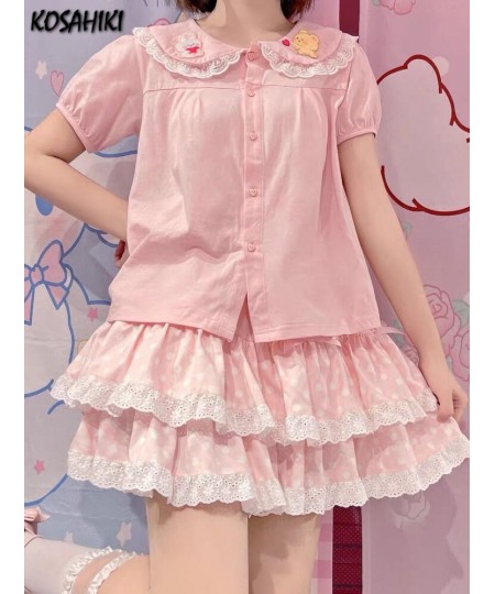 Summer Japanese Kawaii Lolita Pleated Skirts Womens Sweet Lace Patch Ruffle Cake Skirt Cute Bow Faldas Mujer Moda 2022 $53.03...