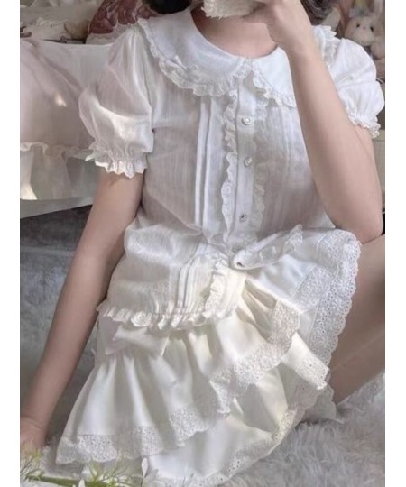 Summer Japanese Kawaii Lolita Pleated Skirts Womens Sweet Lace Patch Ruffle Cake Skirt Cute Bow Faldas Mujer Moda 2022 $53.03...