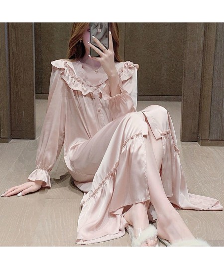 Women V-neck Nightgown Temperament Long Sleeve Ruffle Lace Single Breasted Sleepshirts Ladies Home Baggy S-4XL Comfort $33.71...