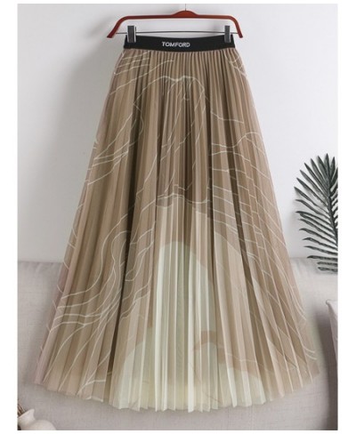 Fashion Contrast Color Striped Long Tulle Skirt Women 2022 Autumn 3 Layers A Line High Waist Pleated Maxi Skirt Female $33.71...