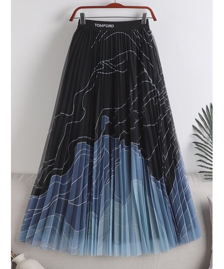 Fashion Contrast Color Striped Long Tulle Skirt Women 2022 Autumn 3 Layers A Line High Waist Pleated Maxi Skirt Female $33.71...