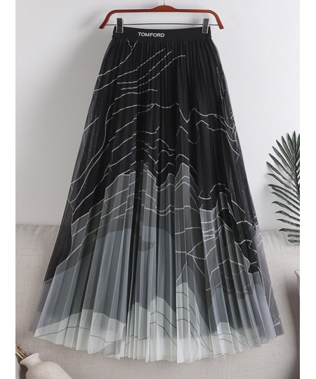 Fashion Contrast Color Striped Long Tulle Skirt Women 2022 Autumn 3 Layers A Line High Waist Pleated Maxi Skirt Female $33.71...