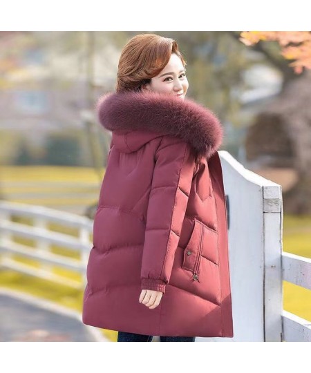 Women Hooded Cotton Down Jacket 2022 Winter Fashion Solid Thicken Warm Padded Coat Ladies Casual Middle-aged Elderly Outwear ...