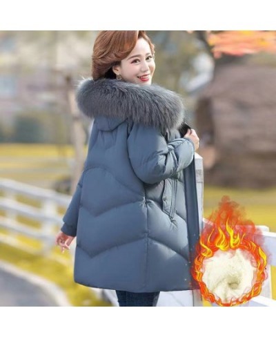 Women Hooded Cotton Down Jacket 2022 Winter Fashion Solid Thicken Warm Padded Coat Ladies Casual Middle-aged Elderly Outwear ...