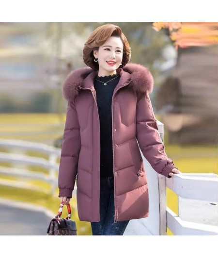 Women Hooded Cotton Down Jacket 2022 Winter Fashion Solid Thicken Warm Padded Coat Ladies Casual Middle-aged Elderly Outwear ...