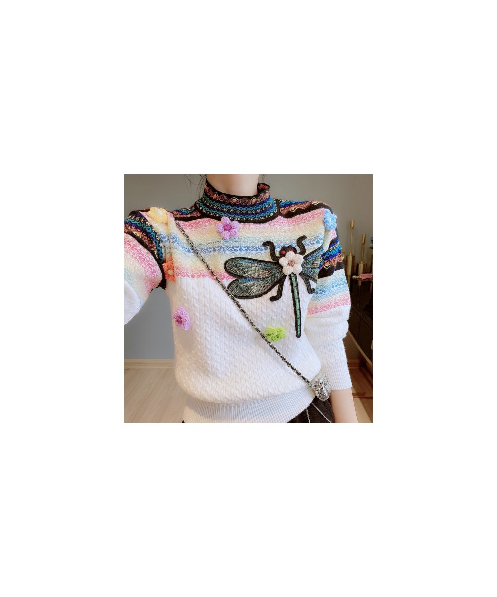 2023 Spring Autumn Round Neck Long Sleeve Contrast Color Twist Sweater Women's Three-Dimensional Flower Dragonfly Pull Femme ...