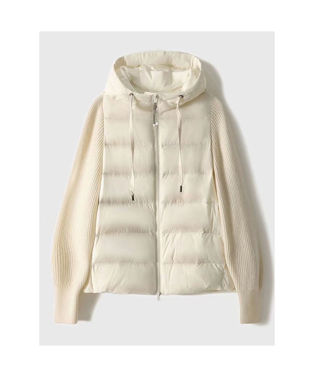 2023 White Down Duck Hooded Lightweight Waterproof Parka Women Knitted Splice Coat Spring Bomber Coat For Women $53.85 - Jack...