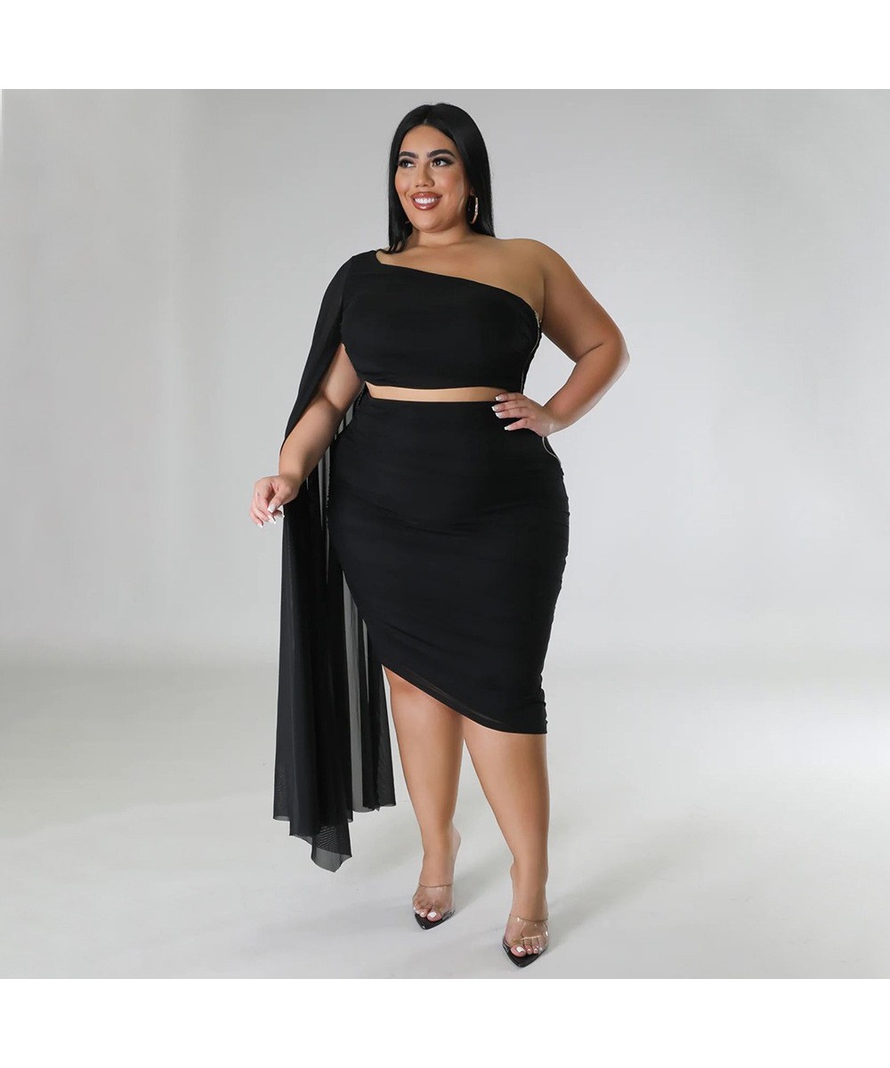 Plus Size Women Bodycon Midi Knee Length Skirt Suit and Clock One Long Sleeve Crop Top Party Two 2 Piece Set Outfit 2023 $49....