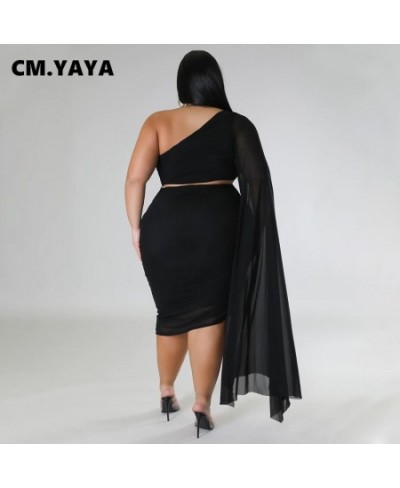 Plus Size Women Bodycon Midi Knee Length Skirt Suit and Clock One Long Sleeve Crop Top Party Two 2 Piece Set Outfit 2023 $49....