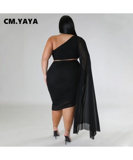 Plus Size Women Bodycon Midi Knee Length Skirt Suit and Clock One Long Sleeve Crop Top Party Two 2 Piece Set Outfit 2023 $49....