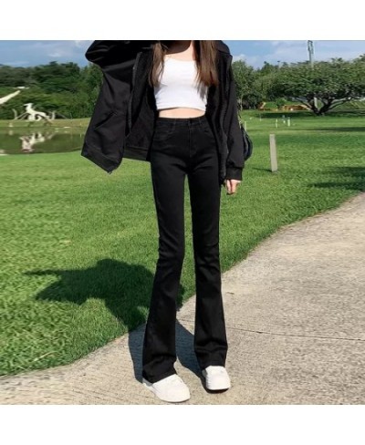 Split raw hem binding jeans women's spring slim elastic high waist slim micro flare pants spring and autumn $36.59 - Jeans