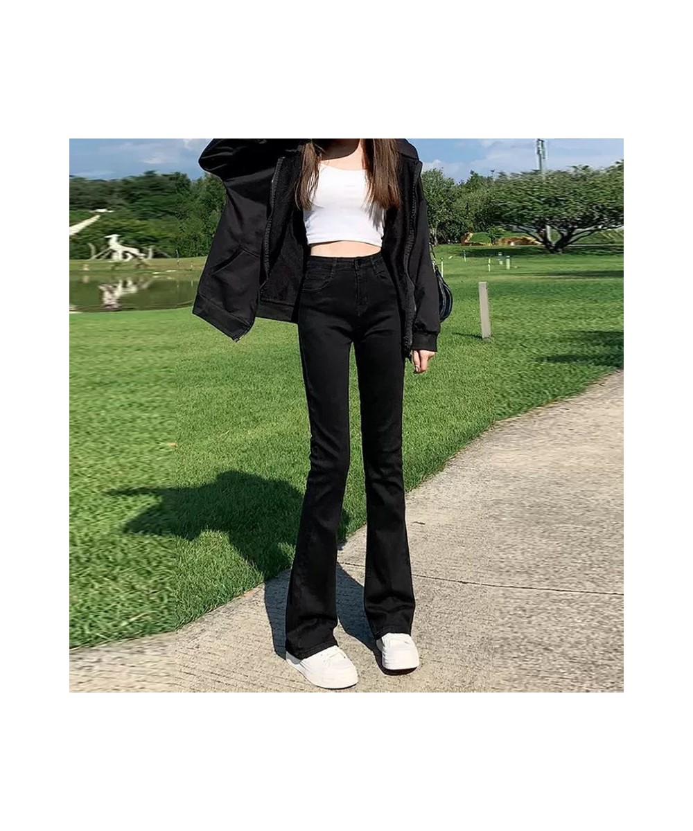 Split raw hem binding jeans women's spring slim elastic high waist slim micro flare pants spring and autumn $36.59 - Jeans