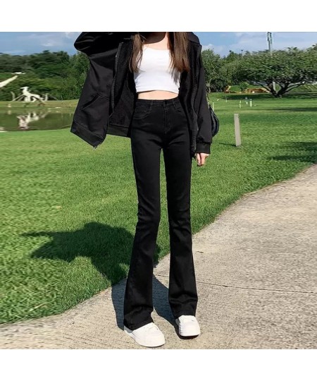 Split raw hem binding jeans women's spring slim elastic high waist slim micro flare pants spring and autumn $36.59 - Jeans