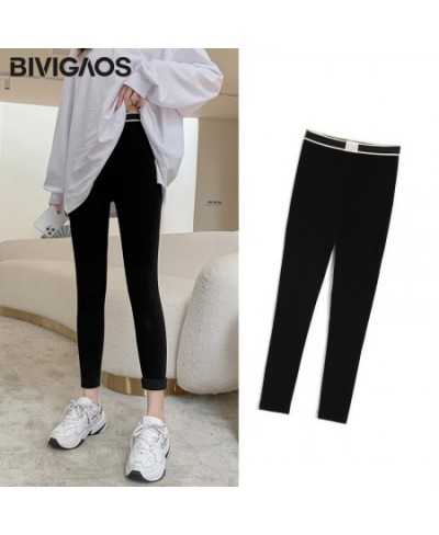 Fall Winter New Woven Label High Waist Leggings Women Black Pants Velvet Thick Cotton Seamless Warm Leggings $39.06 - Bottoms