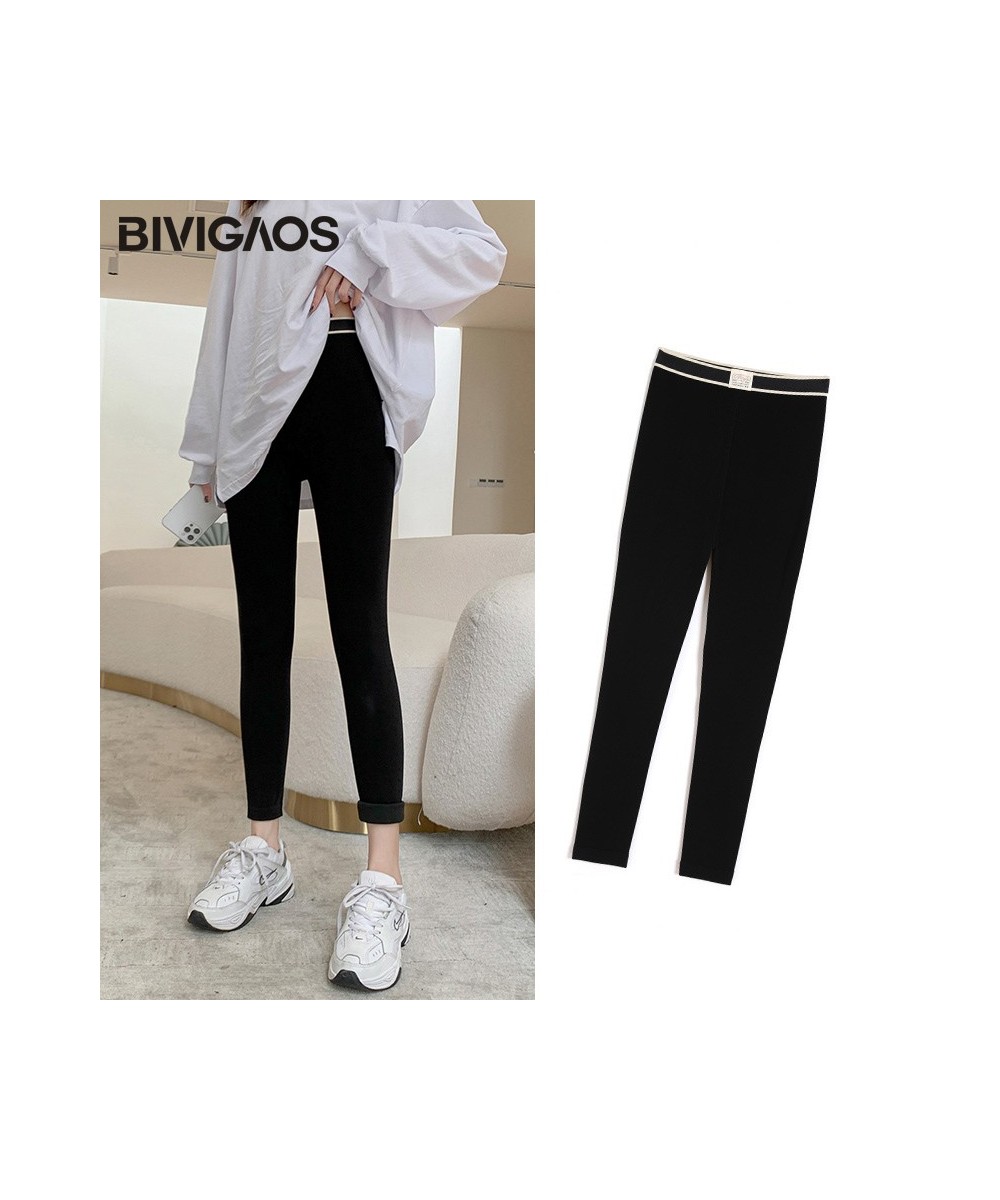 Fall Winter New Woven Label High Waist Leggings Women Black Pants Velvet Thick Cotton Seamless Warm Leggings $39.06 - Bottoms