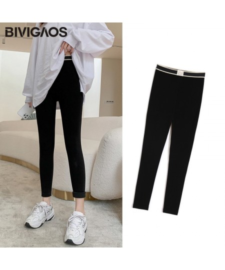 Fall Winter New Woven Label High Waist Leggings Women Black Pants Velvet Thick Cotton Seamless Warm Leggings $39.06 - Bottoms