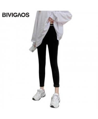 Fall Winter New Woven Label High Waist Leggings Women Black Pants Velvet Thick Cotton Seamless Warm Leggings $39.06 - Bottoms