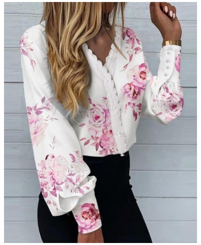 Spring/Summer 2023 New Women's Fashion Printing Lace Lace Casual Shirt $31.22 - Tops & Tees